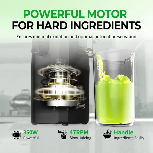 Miniatura 8 de Exprimidor de prensa en frío, máquinas exprimidoras WETIE con canal de alimentación grande de 5.3 pulgadas para frutas y verduras enteras, extractor