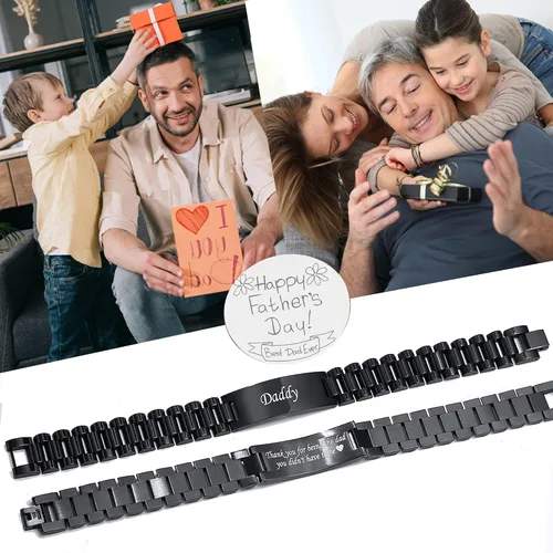 Miniatura 6 de VNOX - Correa de reloj de eslabones de acero inoxidable para hombre con grabado personalizado gran regalo para papá