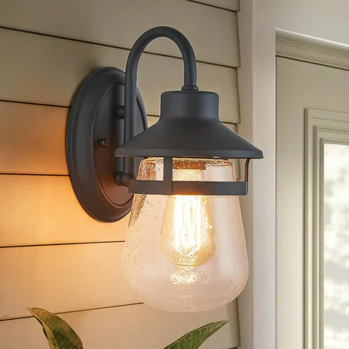 Tarentlight Aplique de pared para exteriores con pantalla de vidrio transparente semillado, accesorio exterior impermeable en acabado de bronce