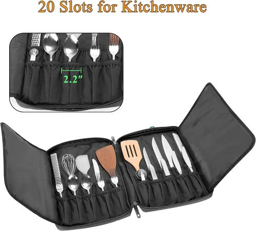 Miniatura 4 de samdew Bolsa para cuchillos de chef con más de 20 ranuras, estuche de almacenamiento de chef profesional con orificio de bloqueo y múltiples