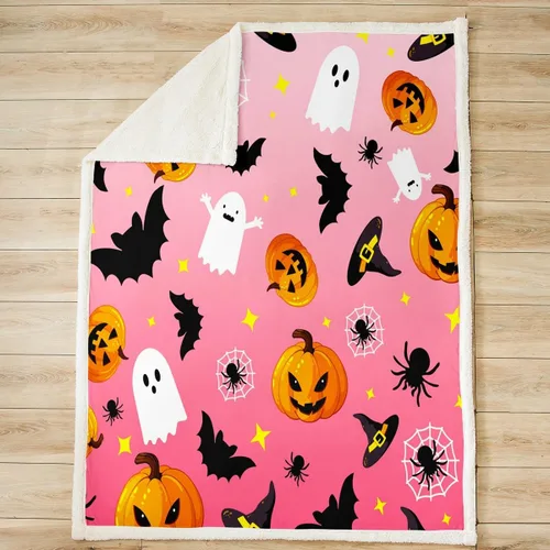 Miniatura 2 de Manfei Manta de Halloween con farol de calabaza, fantasmas, para decoración de habitación de niños y niñas, manta de araña negra para sofá, manta