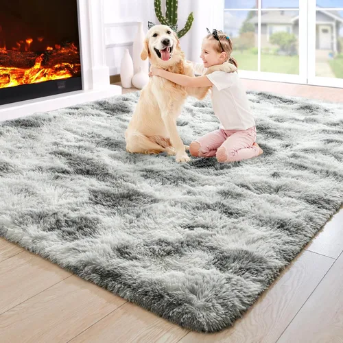 Miniatura 62 de Noahas - Alfombra suave y afelpada para habitación de niña y sala de estar, colorida, decoración para guardería, teñido anudado arcoíris, azul