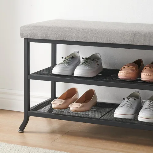 Miniatura 8 de IDEALHOUSE Nuevo banco de zapatos 2024 – Banco de almacenamiento de zapatos de 2 niveles para entrada, organizador de almacenamiento con cojín