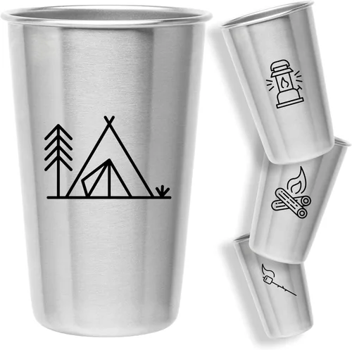 Magic Pine Juego de 4 tazas de acero inoxidable con tema de campamento, regalo de campamento para hombres o mujeres, decoración para tu caravana o