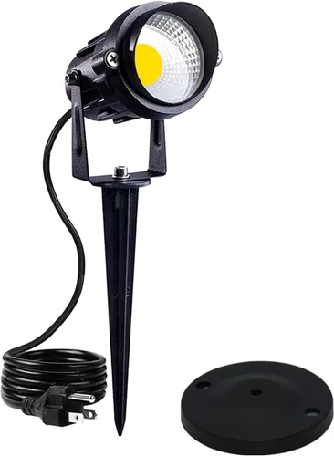 Foco de paisaje de 5 W AC120V con soporte y base de pinchos, LED COB blanco cálido para decoración de césped, jardín, lámpara de iluminación al aire