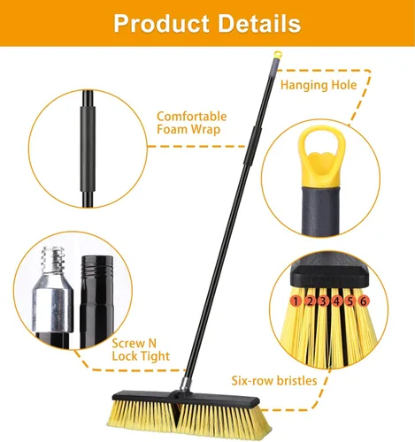 Miniatura 3 de KeFanta Escoba de empuje de 18 pulgadas para exteriores, escoba resistente con mango largo de 63 pulgadas para terraza, entrada, garaje, patio