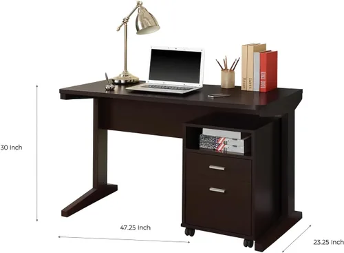 Miniatura 8 de CARTESIAN Escritorio moderno con archivador móvil, madera de capuchino, 47.25 x 23.25 x 30 pulgadas, cajones de almacenamiento, oficina en casa