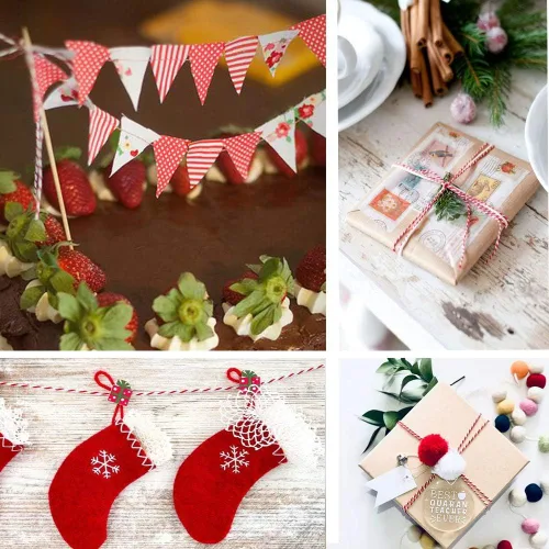 Miniatura 9 de Cuerda de yute para manualidades, cuerda de yute de 0.039 in, 328 pies y 328 pies de algodón rojo y blanco, cuerda de Navidad para manualidades