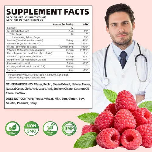 Miniatura 2 de softbear Gomitas de calcio y magnesio y zinc para mujeres, suplemento de calcio y magnesio con vitamina D3 para fortalecer los huesos, veganas/sin