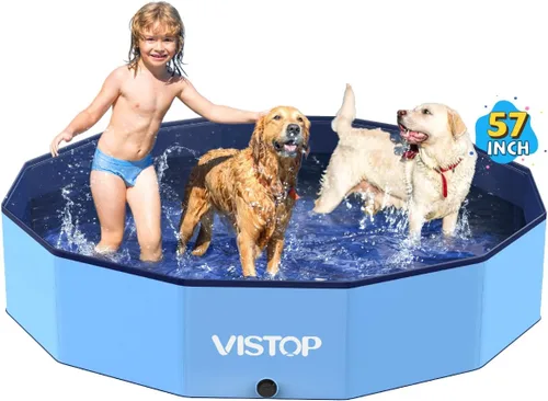 Miniatura 11 de VISTOP Piscina grande plegable para perros, piscina portátil de plástico duro para perros, gatos y niños, piscina infantil plegable para baño