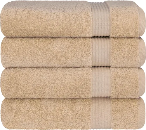 Miniatura 6 de Cotton Paradise 4 piezas de toallas turcas para baño, juego de toallas extra grandes suaves y afelpadas para baño, color beige