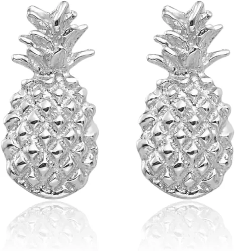 Miniatura 5 de Pendientes de piña hawaiana de oro blanco de 14 quilates, Oro blanco, No es una piedra preciosa