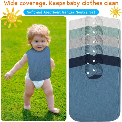 Miniatura 4 de Toulite Paquete de 6 baberos de muselina para bebé, bandana de algodón, unisex, para niños y niñas, suaves y absorbentes para la dentición y babeo