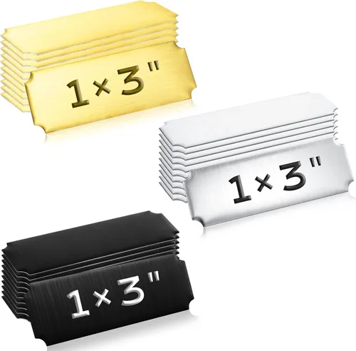Miniatura 19 de Therwen 30 Piezas Placas de Nombre Grabadas con Láser de Acero Inoxidable Cepillado Placa Personalizada Placa en Blanco Etiqueta de Nombre Negro