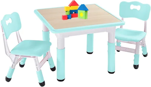 FUNLIO - Juego de mesa y 2 sillas para niños, mesa y silla ajustables en altura para niños pequeños de 3 a 8 años, mesa fácil de limpiar para Verde