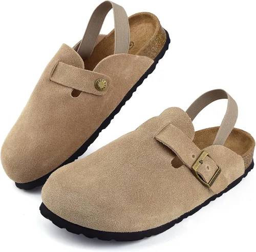 Miniatura 3 de Zuecos de gamuza para niños pequeños, zapatos de cuero para niños y niñas, sandalias lindas clásicas de corcho con hebilla ajustable