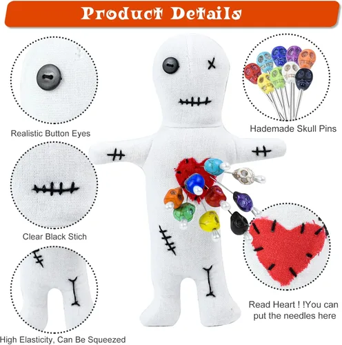 Miniatura 3 de Kit de 10 muñecas de vudú, muñecas de vudú reales con 9 pines de calavera, espeluznante, fantasma, hechizos de venganza, muñeca vudú, muñeca