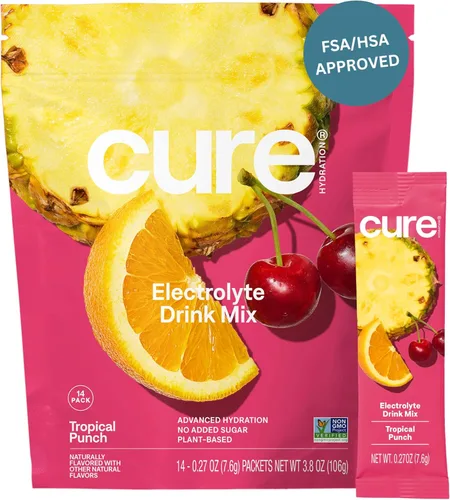 Miniatura 17 de Cure Hydration Mezcla para bebida de electrolitos a base de plantas Sin azúcar añadida FSA-HSA Polvo para alivio de la deshidratación hecho