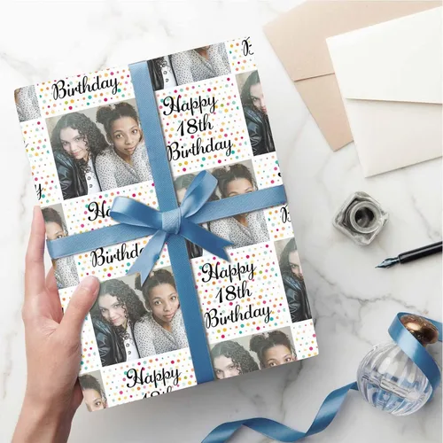 Miniatura 6 de M YESCUSTOM Personalized Birthday Wrapping Paper with Picture Age Custom 1st 18th 30th 40th 50th 60th Happy Birthday Gift Wrapping Paper Roll