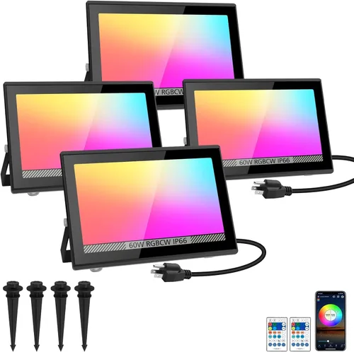 Miniatura 9 de T-SUN Luz de inundación LED, luces de seguridad impermeables RGB de 10 W, con enchufe de EE. UU., control remoto súper brillante, foco