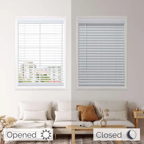 Miniatura 8 de Linen Avenue Persiana de madera sintética inalámbrica personalizable color blanco de 42 a 47 pulgadas de ancho x 60 pulgadas de alto, montaje