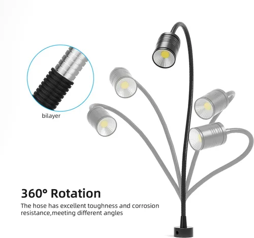Miniatura 5 de Luz de trabajo magnética LED de 15.748 in Lámpara de cuello de cisne flexible 500 lúmenes 120 voltios para máquina de coser, torno de fresado