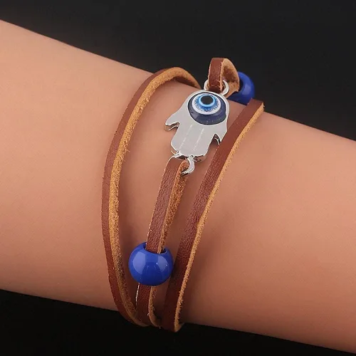 Miniatura 2 de Froiny Game the Last of Us Part Ellie Dina Hamsa Pulsera de mal de ojo azul cuentas pulseras de cuero brazaletes para mujeres hombres joyería, Cuero