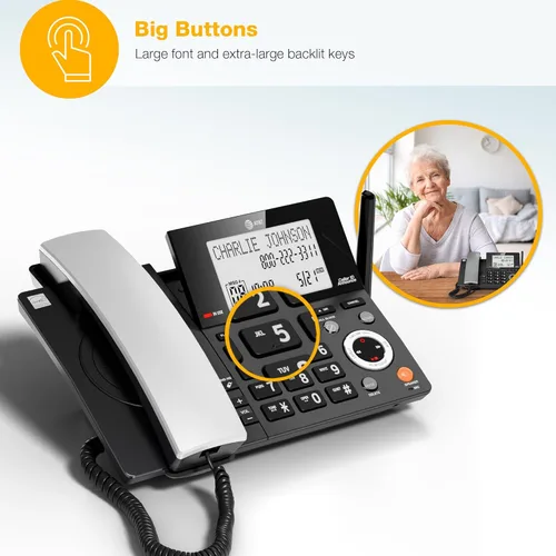 Miniatura 13 de AT&T DECT 6.0 Teléfono doméstico con cable/inalámbrico con 2 auriculares y contestador automático, bloqueador inteligente de llamadas, identificador