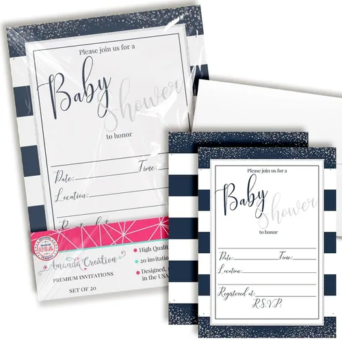 Miniatura 14 de Amanda Creation Here Comes the Son - Invitaciones para baby shower para niños, 20 invitaciones de doble cara de 5 x 7 pulgadas con 20 sobres blancos