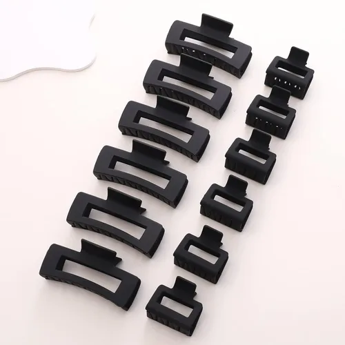 Miniatura 8 de Paquete de 12 pinzas tipo garra cuadradas negras, pinzas tipo garra rectangulares grandes y pequeñas neutrales, pinzas para cabello grandes mate
