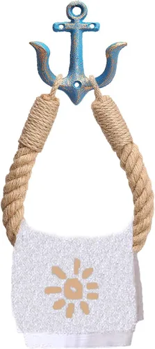 Miniatura 8 de Soporte de papel higiénico de anclaje náutico, anillo de toalla de pared industrial rústico con gancho de metal para decoración de baño (blanco)