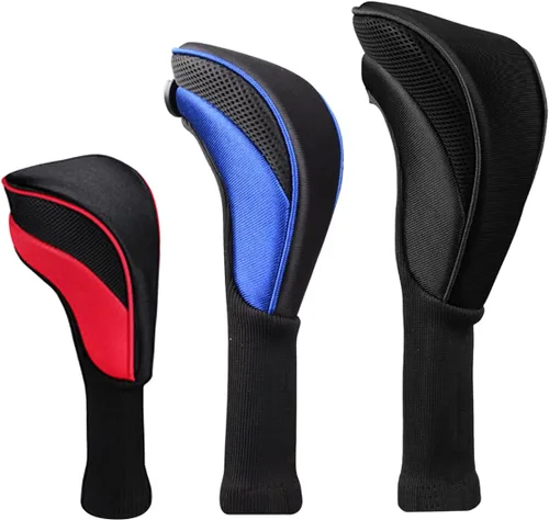 Miniatura 8 de Scott Edward Juego de 3 fundas para cabezas de palos de golf para Fairway Driver de madera híbrida, cuello largo de malla con etiquetas mixto