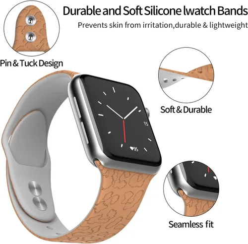 Miniatura 5 de Correas de silicona con estampado animal compatible con Apple Watch de 1.496 in 1.575 in 1.614 in 1.654 in 1.732 in 1.772 in 1.929 in para iWatch