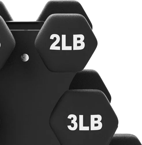 Miniatura 9 de BalanceFrom Neoprene Coated Iron Dumbbell Hex Weights Set with Stand – Color-Coded or Black Options with Non-Slip Grip for Strength Training
