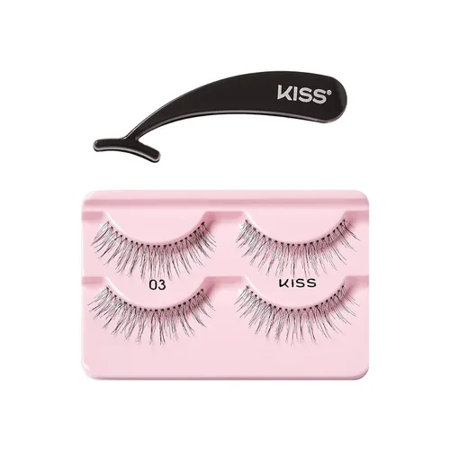 Miniatura 2 de KISS Ever EZ Lashes - Paquete doble No. 03, kit de inicio de pestañas naturales reutilizables, incluye aplicador de ángulo fácil y 2 pares de Negro