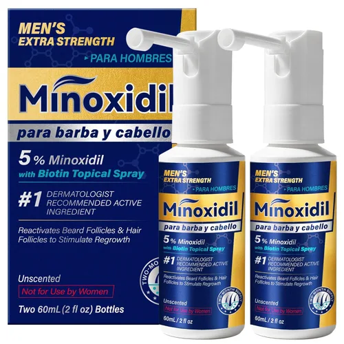 Minoxidil para hombres Suero para el crecimiento de la barba: Extra Strength 5% Minoxidil Spray para hombres Tratamientos de crecimiento de barba y