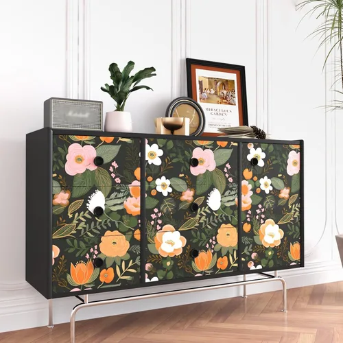 Miniatura 7 de Danodoi Papel tapiz floral amarillo para despegar y pegar, papel tapiz de vinilo para pegar y despegar, papel adhesivo colorido para armarios, papel