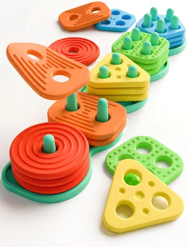 Montessori Learning Toddler Toys 1 2 3: Juguete apilable de clasificación de colores con forma de silicona suave para regalos de niño de 1 a 3 años