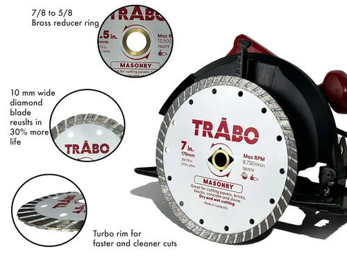 Miniatura 5 de Trabo Paquete de 3 cuchillas de unión de metal con borde turbo de 4.5 pulgadas para cortar cemento, adoquines, hormigón con barras de refuerzo