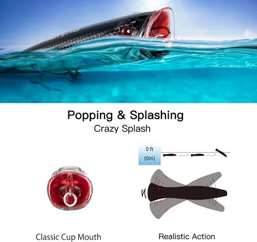 Miniatura 6 de Dr.Fish Popper - Señuelos de pesca de agua salada, 4/5.5 pulgadas GT Popper VMC anzuelos agudos señuelos de pesca para lubina, lucio, salmón en alta