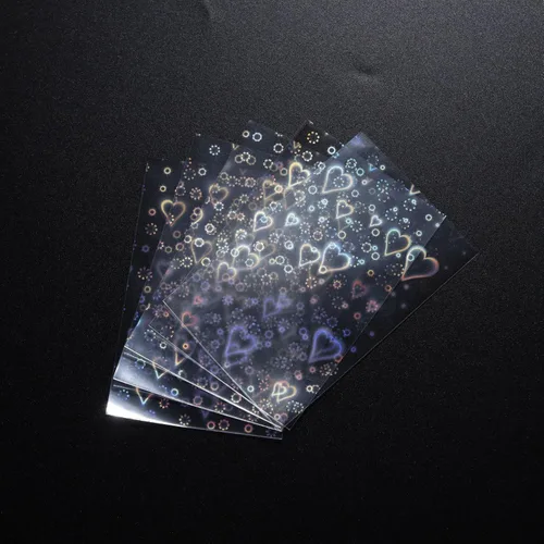 Miniatura 6 de 100 fundas holográficas con forma de corazón dulce, lindo protector de tarjeta Holo brillante para Kpop Idol/TCG/CCG tamaño estándar/cubierta