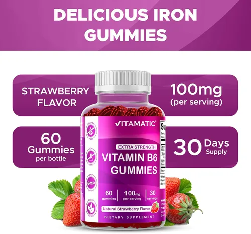 Miniatura 5 de Vitamatic Vitamina B6 100mg - Sabor a Bayas - 60 Gomitas a Base de Pectina - Apoya el Sistema Nervioso