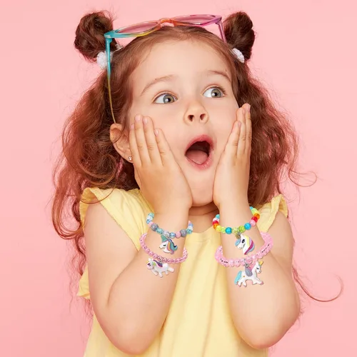 Miniatura 4 de Juego de 6 pulseras de unicornio arco iris, pulseras de animales para niñas, adolescentes y niños, pulsera de cuentas con colgante de unicornio