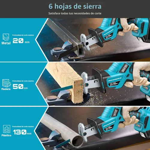 Miniatura 4 de SEESII Sierra de vaivén inalámbrica, motor sin escobillas de velocidad variable de 3500 RPM con 8 hojas de sierra, 2 baterías de 4.0Ah, luz LED