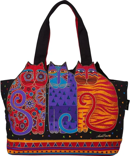 Feline Friends Cats - Bolso grande con hombros recortados, color negro, Negro -, Bolso