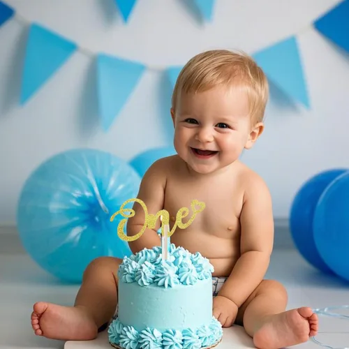 Miniatura 3 de ALISSAR Decoración dorada de doble cara con purpurina para el primer cumpleaños, decoración de pastel para primer cumpleaños de niño y niña, primer