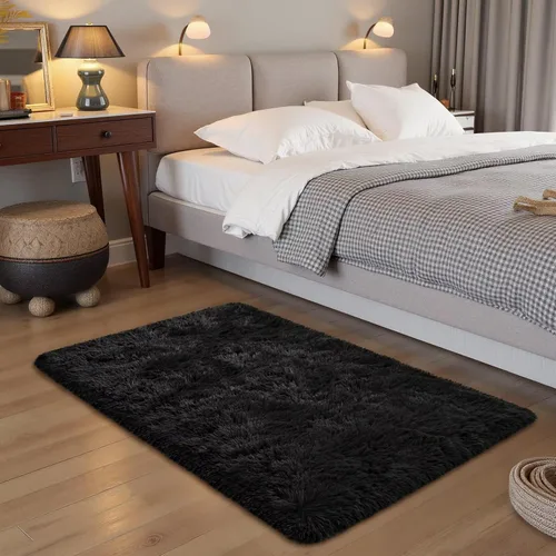 Miniatura 24 de JUNOVO - Alfombra de área lavable, antideslizante, alfombras ultra suaves de 4 x 5.3 pies, alfombras esponjosas para dormitorio, niños, niñas, Azul
