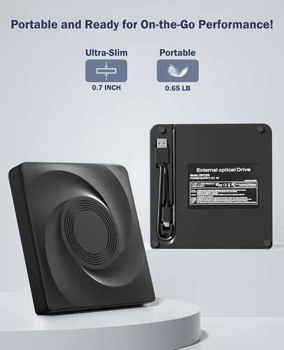 Miniatura 8 de Wbacon Unidad externa de CD/DVD para portátil, unidad de DVD externa, reproductor de DVD, lector de CD portátil para portátil, grabadora de CD