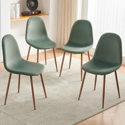 Miniatura 6 de Juego de 4 sillas de comedor de terciopelo, asientos modernos con patas de metal para sala, dormitorio, comedor, sillas verdes para comedor, juego
