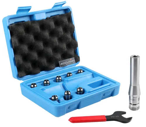 Accusize Industrial Tools R8 Shank Plus 8 Pcs Sistema de Collet Er16, 3/32" - 3/8", 1 Llave en una Caja Ajustada, 0223-0944